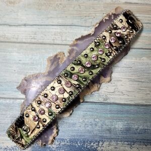 Studded Leather Bracelet with Pink Accents